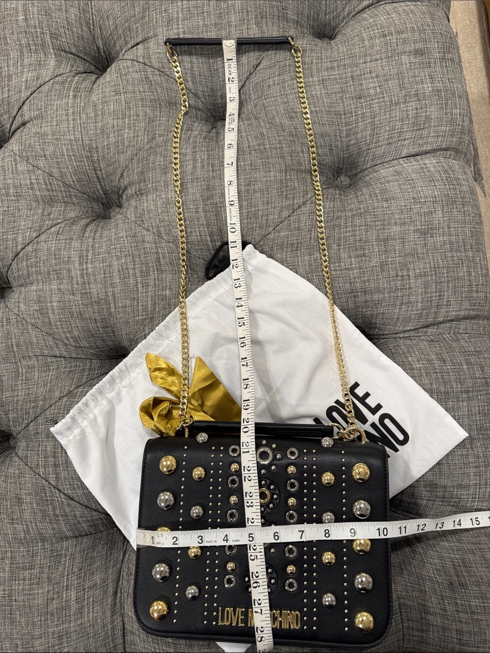 Love Moschino Bag Black Studded Chain Crossbody Shoulder Bag with Gold Accents - Picture 17 of 17